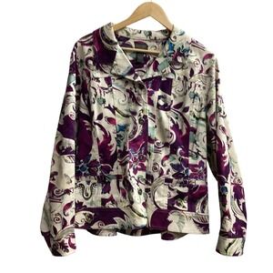 Additions by Chico's Women 3 XL Paisley Print Button Up Jacket  Purple Teal
